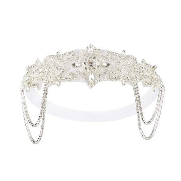 1920s Flapper Headpiece Vintage Rhinestone Bead Headband for Women